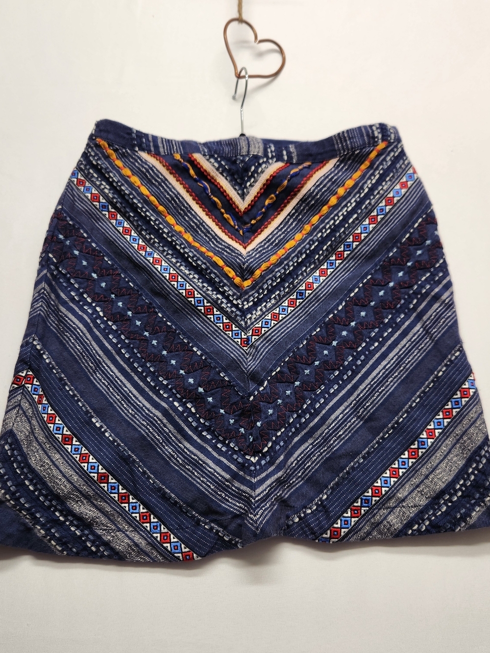 ⭐️Anthropologie Maeve Embroidered Denim Mini Skirt Boho Festival Sz 10